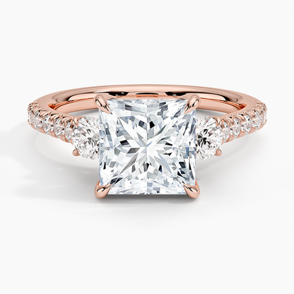 Amelie Three Stone Diamond Ring - Princess Cut Center Stone