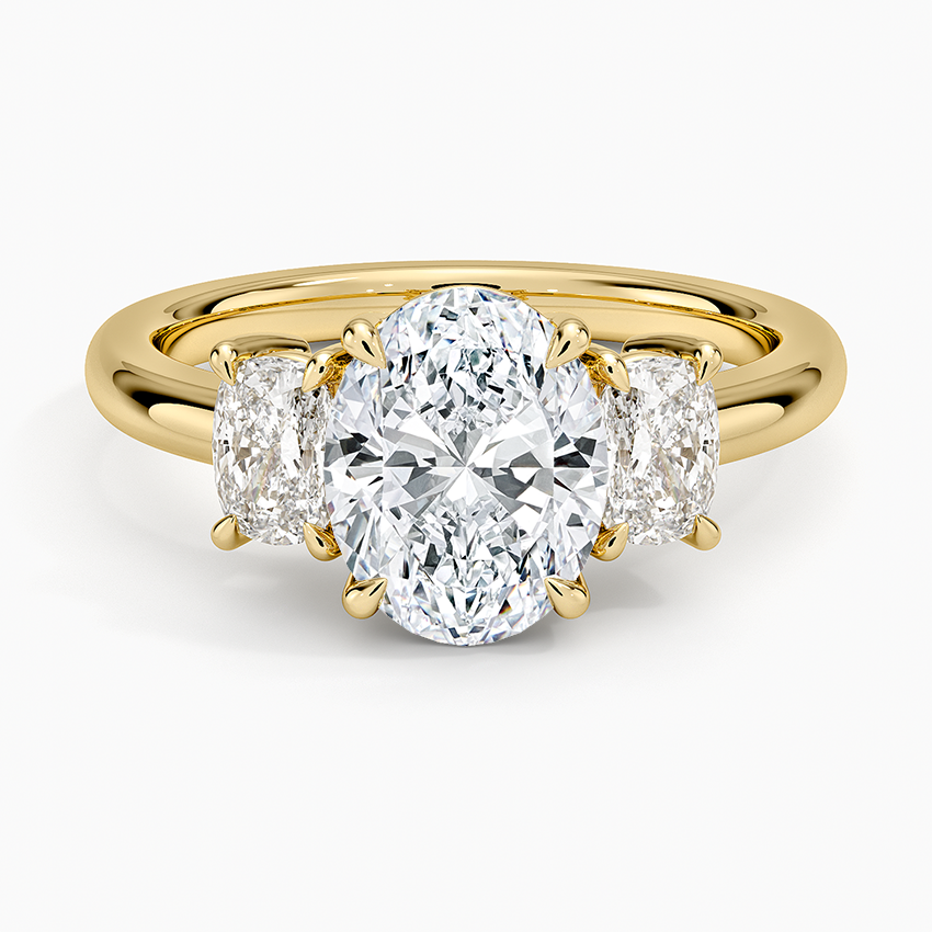 Faye Elongated Cushion Three Stone Diamond Ring - Oval Cut Center Stone