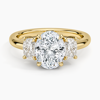 Faye Elongated Cushion Three Stone Diamond Ring - Oval Cut Center Stone