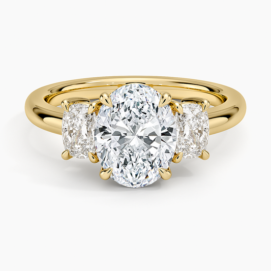 Faye Elongated Cushion Three Stone Diamond Ring - Oval Cut Center Stone