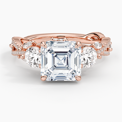 Luxe Secret Garden Three Stone Diamond Ring (1 ct. tw.) - Asscher Cut Center Stone