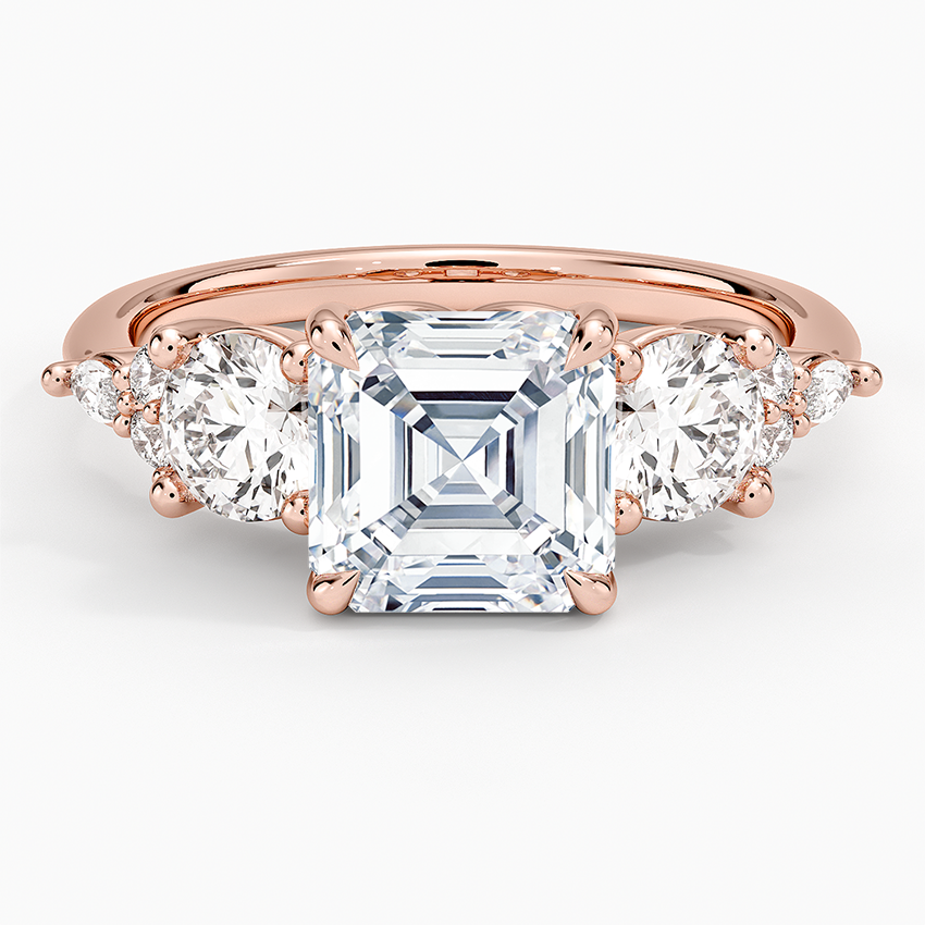 Luxe Nadia Three Stone Diamond Ring - Asscher Cut Center Stone