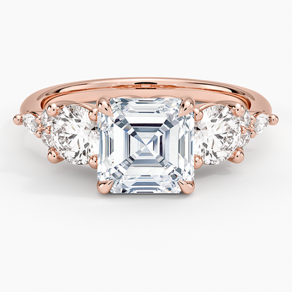 Luxe Nadia Three Stone Diamond Ring - Asscher Cut Center Stone