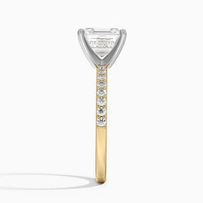 Petite Shared Prong Half Coverage Diamond Ring - Asscher Cut Center Stone