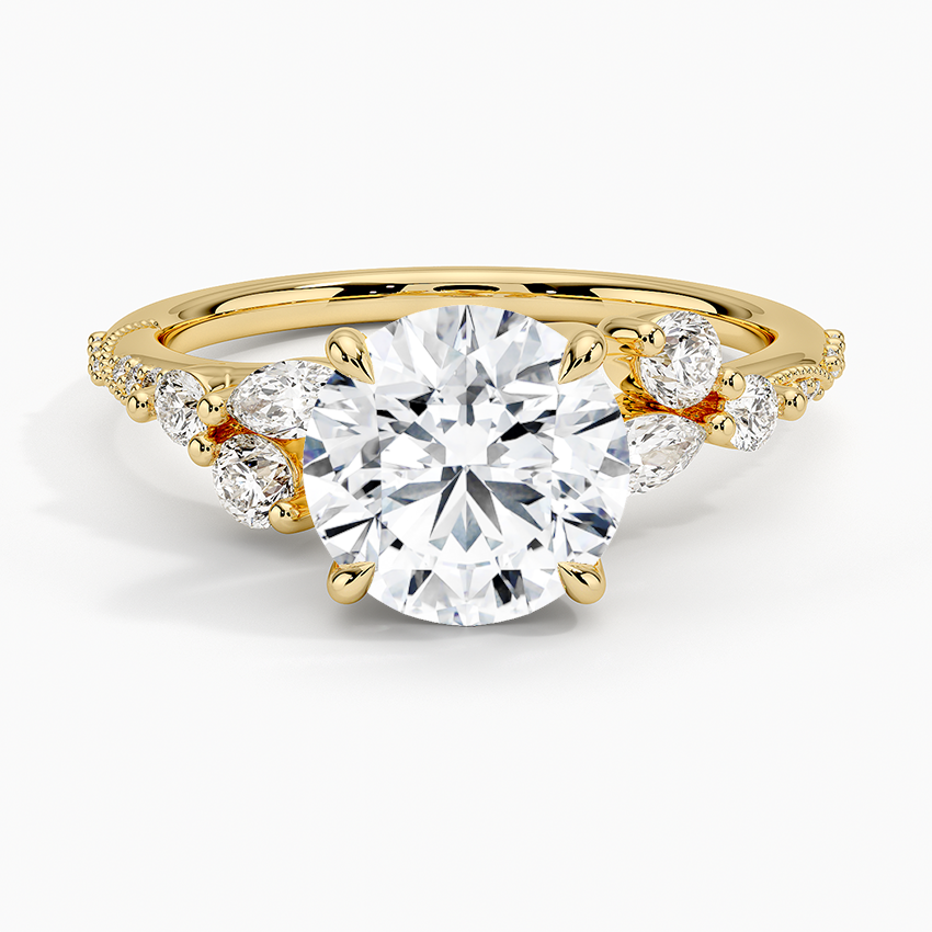 Luxe Camellia Milgrain Diamond Ring - Round Center Stone