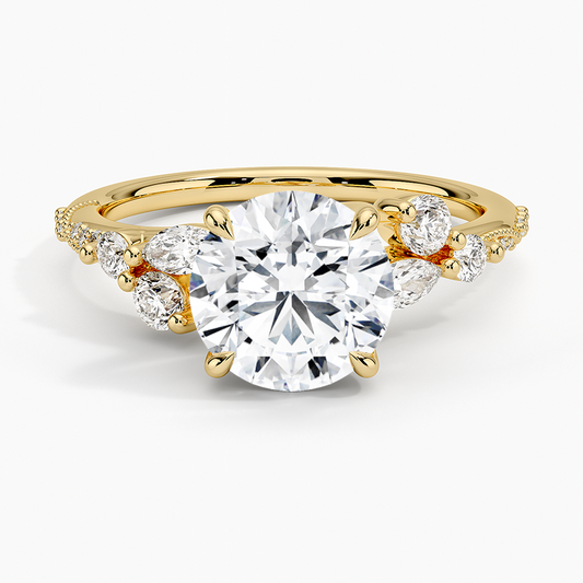 Luxe Camellia Milgrain Diamond Ring - Round Center Stone