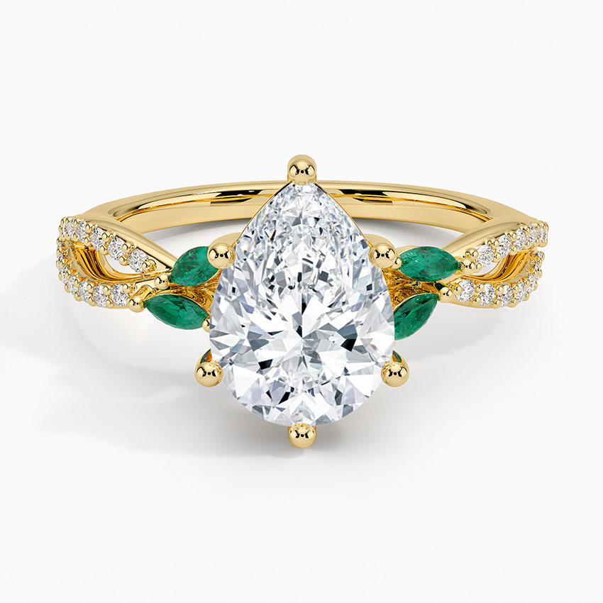 Luxe Willow Lab Emerald and Diamond Ring (1/8 ct. tw.) - Pear Center Stone