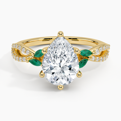 Luxe Willow Lab Emerald and Diamond Ring (1/8 ct. tw.) - Pear Center Stone