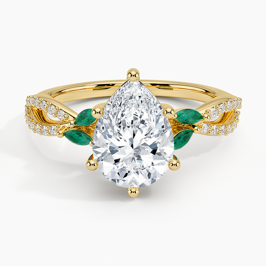 Luxe Willow Lab Emerald and Diamond Ring (1/8 ct. tw.) - Pear Center Stone