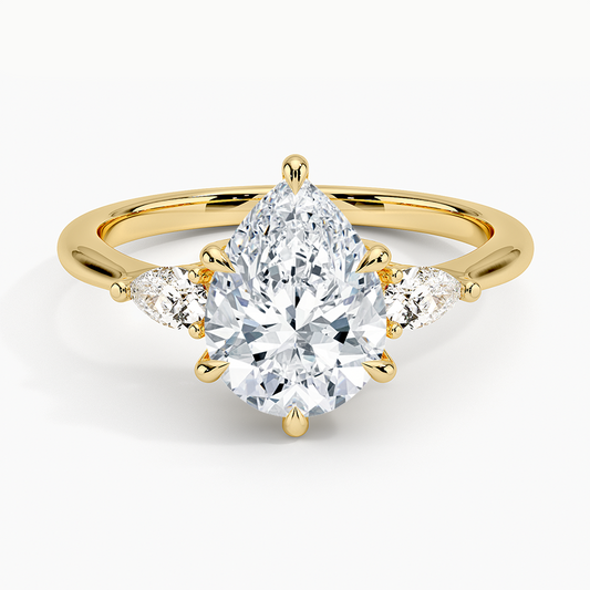 Petite Opera Three Stone Diamond Ring (1/4 ct. tw.) - Pear Center Stone