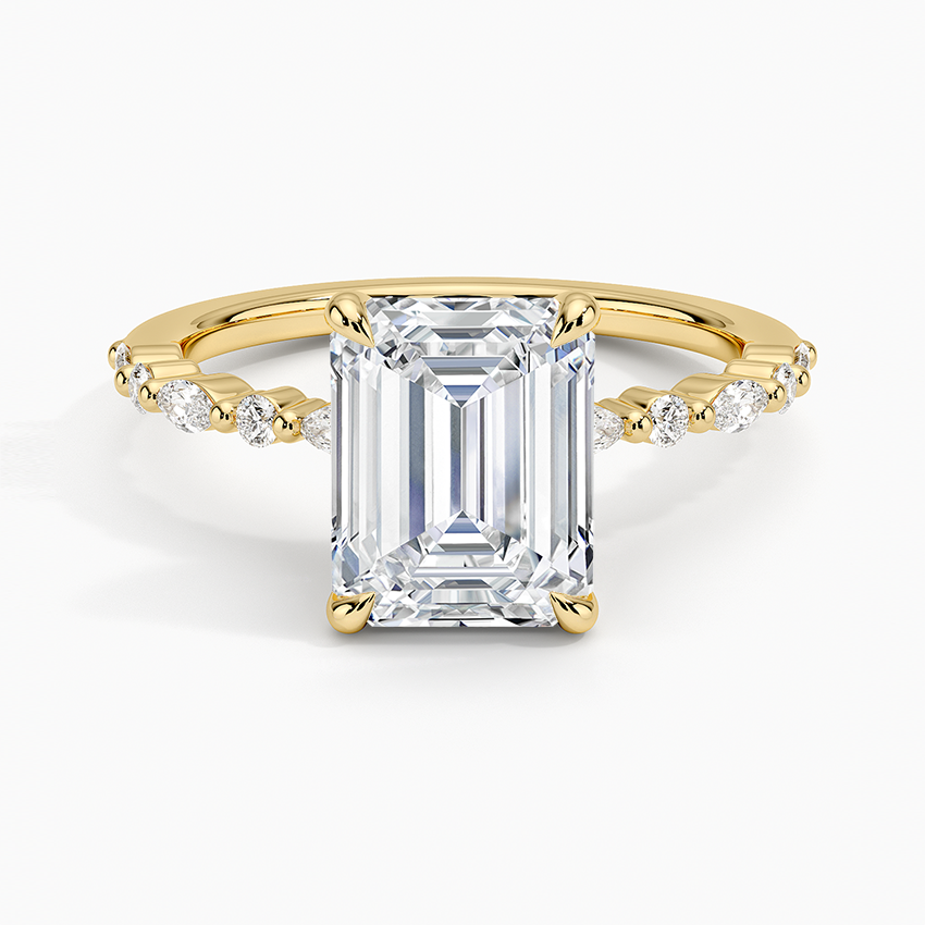 Delicate Versailles Diamond Ring - Emerald Cut Center Stone