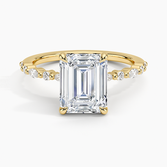 Delicate Versailles Diamond Ring - Emerald Cut Center Stone