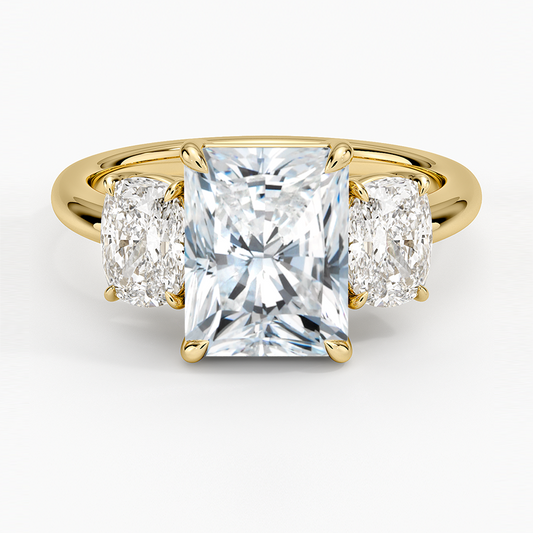 Luxe Faye Elongated Cushion Three Stone Diamond Ring (1 ct. tw.) - Radiant Cut Center Stone