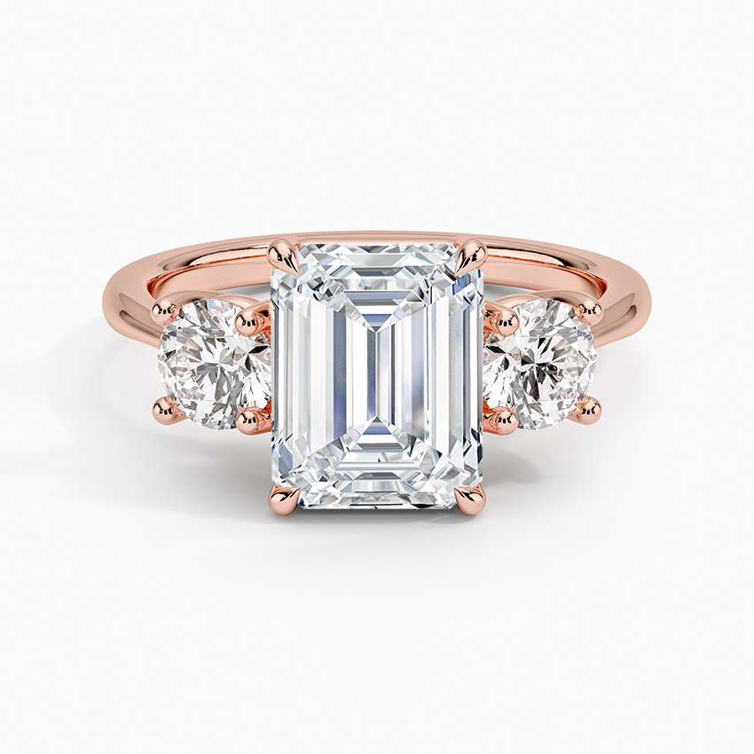 Luxe Selene Three Stone Diamond Ring (2/3 ct. tw.) - Emerald Cut Center Stone