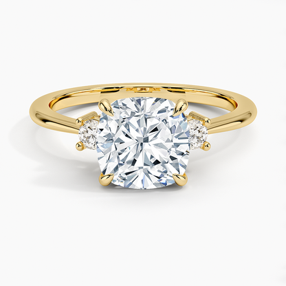 Petite Selene Three Stone Diamond Ring (1/10 ct. tw.) - Cushion Cut Center Stone