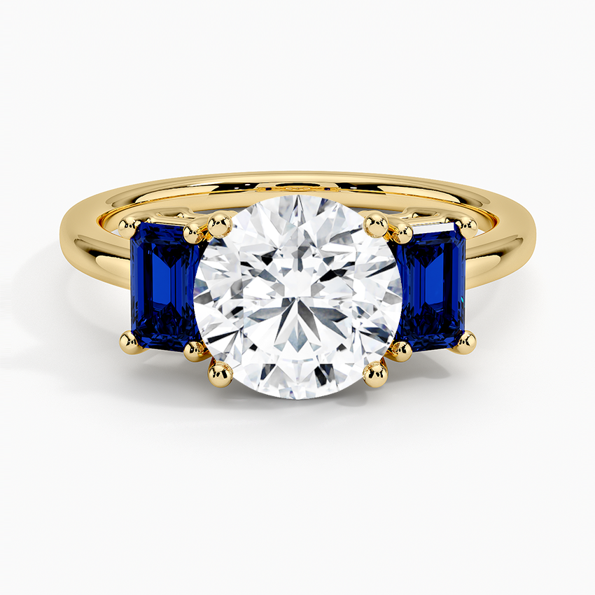 Luxe Rhiannon Three Stone Sapphire Ring - Round Cut Center Stone