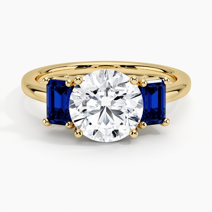Luxe Rhiannon Three Stone Sapphire Ring - Round Cut Center Stone