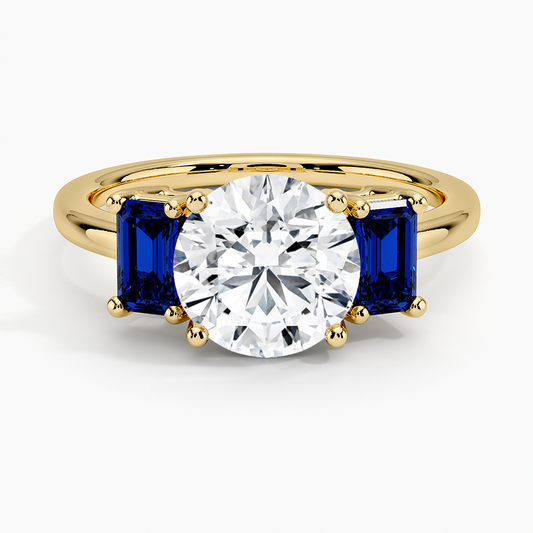 Luxe Rhiannon Three Stone Sapphire Ring - Round Cut Center Stone