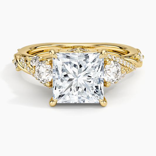 Begonia Vine Three Stone Diamond Ring (2/3 ct. tw.) - Princess Cut Center Stone