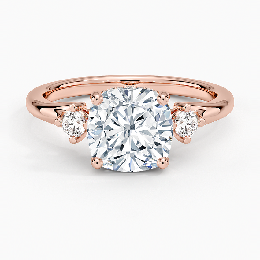 Floating Three Stone Diamond Ring - Cushion Cut Center Stone
