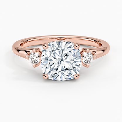 Floating Three Stone Diamond Ring - Cushion Cut Center Stone