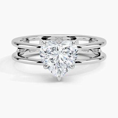 Aimee Open Double Band Solitaire Ring - Heart Center Stone