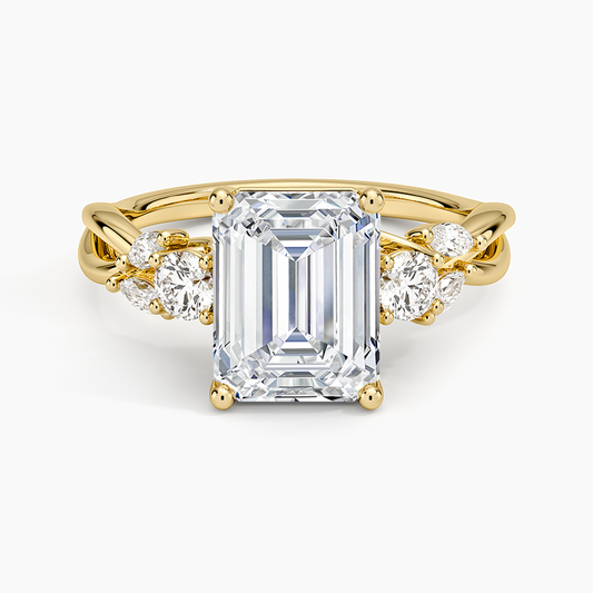 Willow Three Stone Diamond Ring (1/3 ct. tw.) - Emerald Cut Center Stone