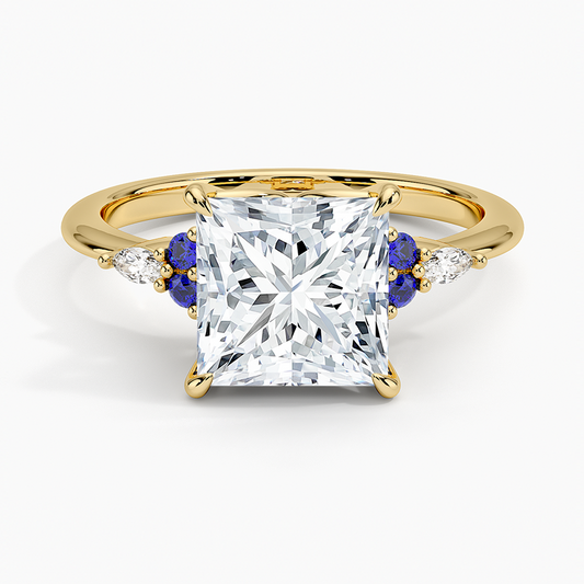 Nadia Sapphire and Diamond Ring - Princess Cut Center Stone