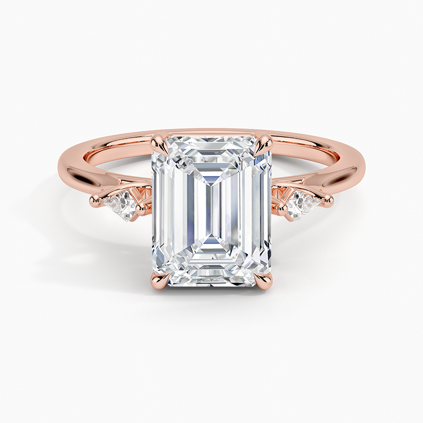 Petite Cometa Perfect Fit Three Stone Diamond Ring - Emerald Cut Center Stone