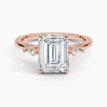 Petite Cometa Perfect Fit Three Stone Diamond Ring - Emerald Cut Center Stone