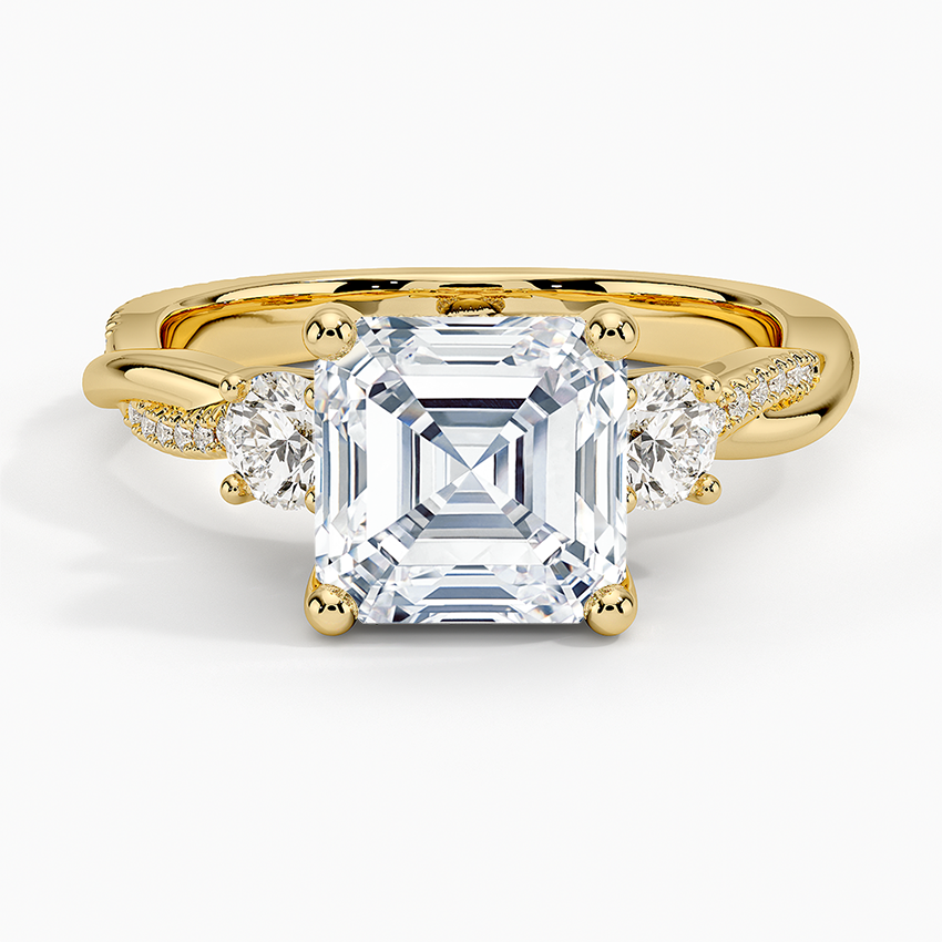 Adorned Petite Twisted Vine Three Stone Diamond Ring - Asscher Cut Center Stone