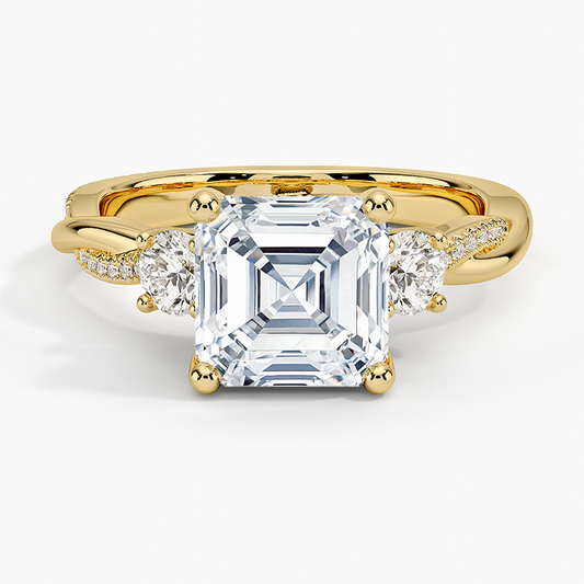 Adorned Petite Twisted Vine Three Stone Diamond Ring - Asscher Cut Center Stone