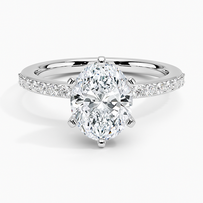 Six Prong Petite Shared Prong Diamond Ring (1/5 ct. tw.) - Oval Center Stone