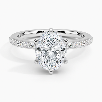 Six Prong Petite Shared Prong Diamond Ring (1/5 ct. tw.) - Oval Center Stone