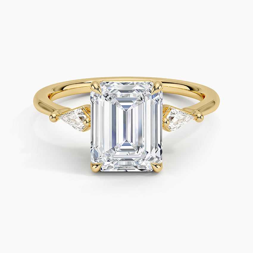 Cometa Three Stone Diamond Ring - Emerald Cut Center Stone