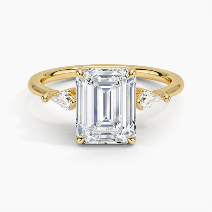 Cometa Three Stone Diamond Ring - Emerald Cut Center Stone