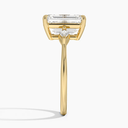 Cometa Three Stone Diamond Ring - Emerald Cut Center Stone