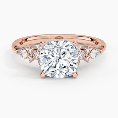 Rosette Diamond Ring - Cushion Cut Center Stone