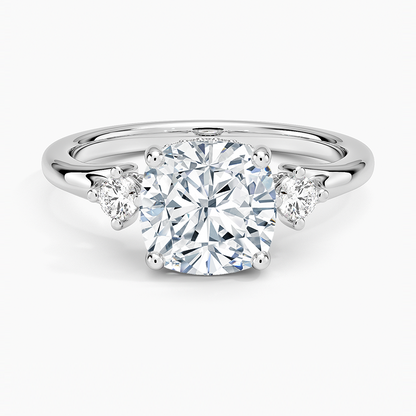 Floating Three Stone Diamond Ring - Cushion Cut Center Stone