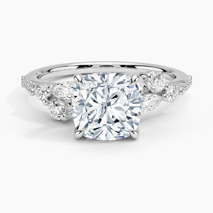 Luxe Camellia Milgrain Diamond Ring - Cushion Cut Center Stone