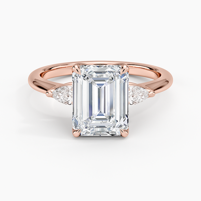 Petite Fleur Three Stone Diamond Ring - Emerald Cut Center Stone