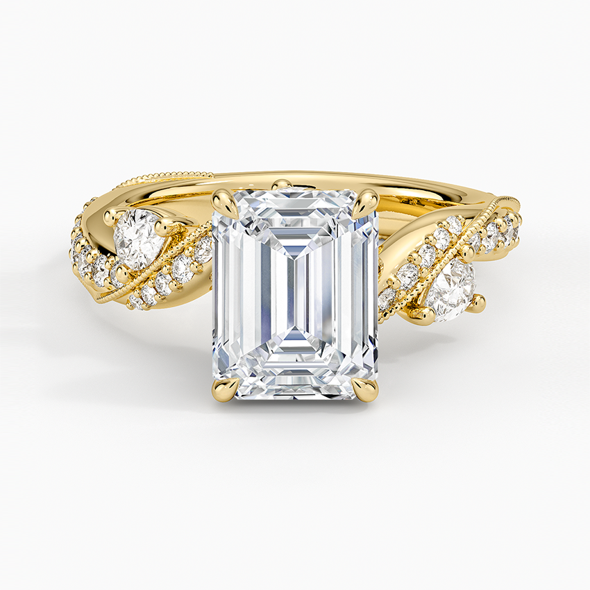 Grand Camellia Diamond Ring - Emerald Cut Center Stone
