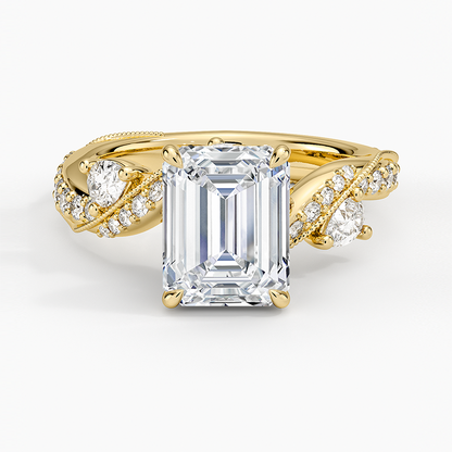 Grand Camellia Diamond Ring - Emerald Cut Center Stone