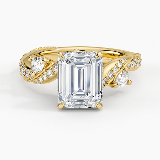 Grand Camellia Diamond Ring - Emerald Cut Center Stone