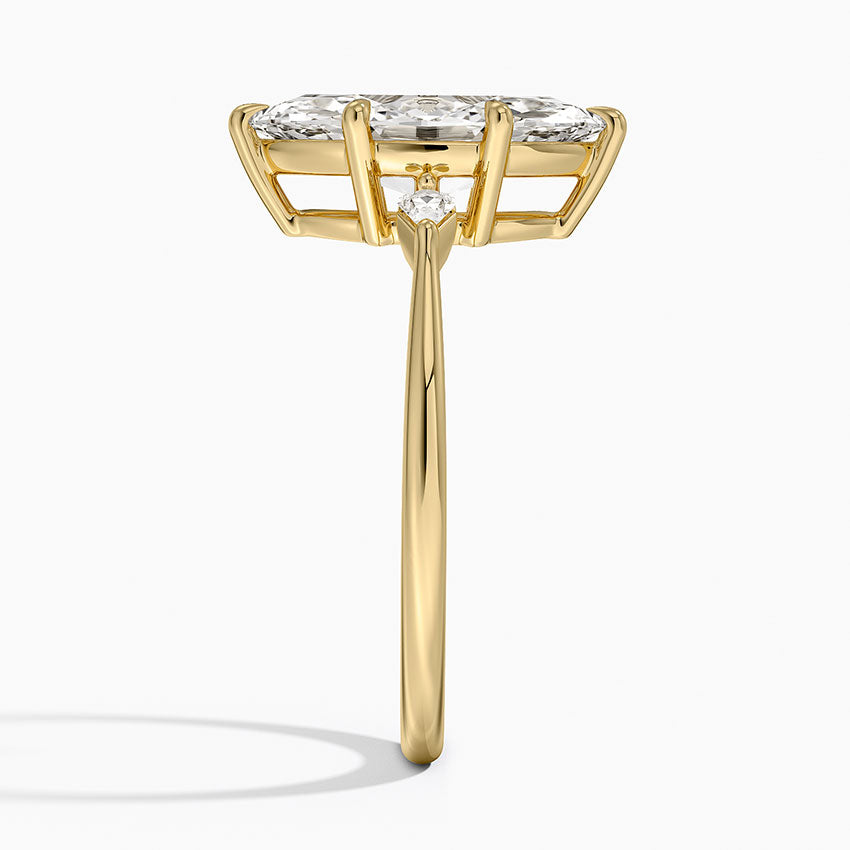 Petite Cometa Three Stone Diamond Ring - Marquise Center Stone
