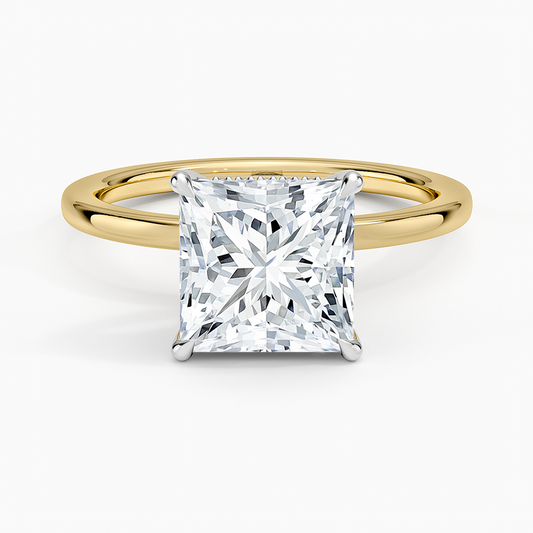 Platinum Adorned Mixed Metal Diamond Ring - Princess Cut Center Stone