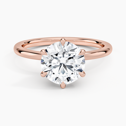 Petal Six Prong Diamond Ring - Round Center Stone