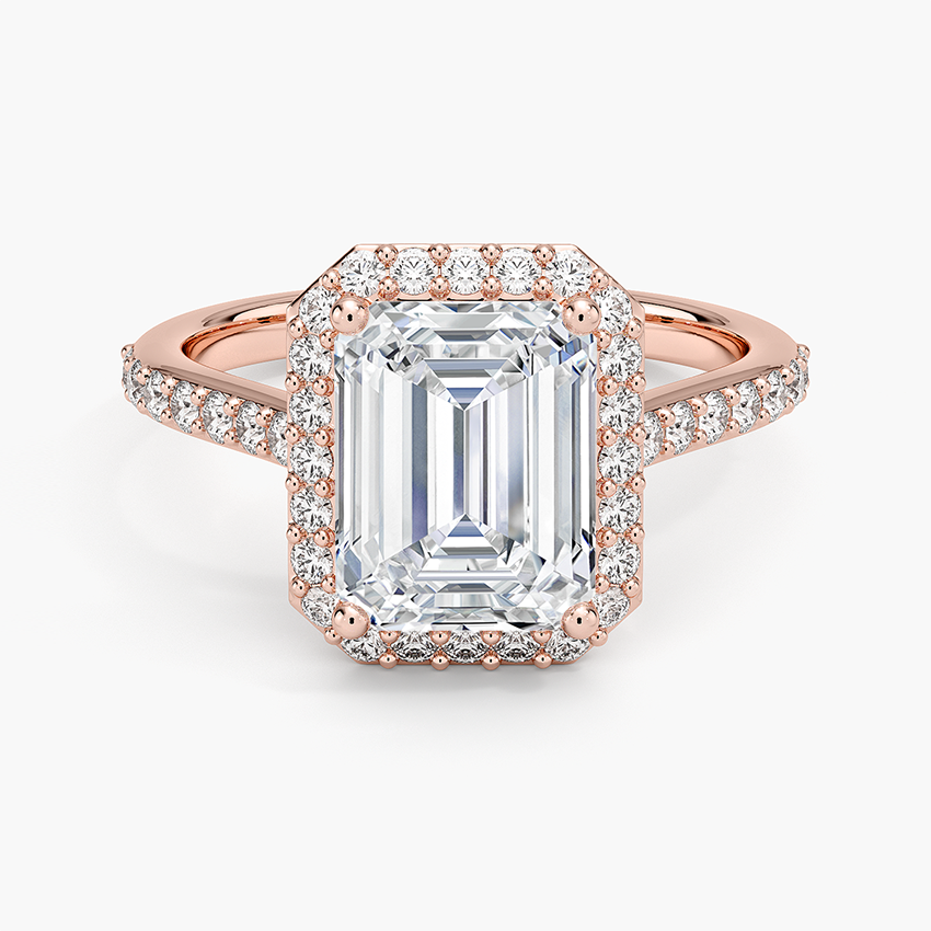Halo Diamond Ring with Side Stones (1/3 ct. tw.) - Emerald Cut Center Stone