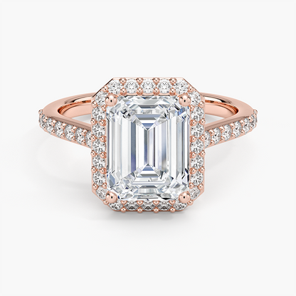 Halo Diamond Ring with Side Stones (1/3 ct. tw.) - Emerald Cut Center Stone