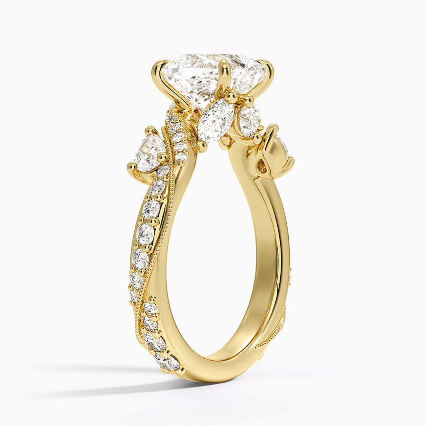 Grand Camellia Diamond Ring - Cushion Cut Center Stone